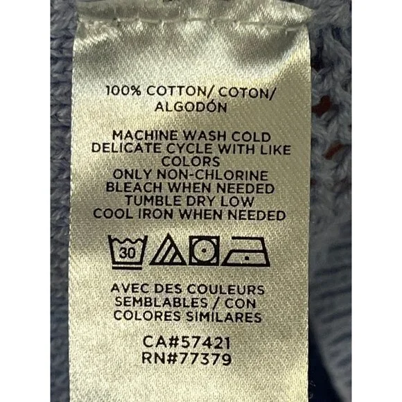 Neutral Open Knit Sweater Cardigan Blue L Coastal Nautical Preppy Resort Chic - Picture 6 of 7